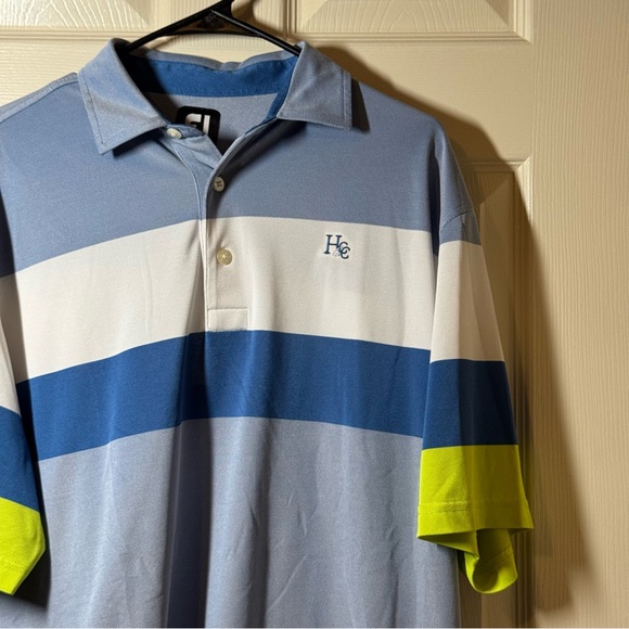 FootJoy Blue and White Striped Polo Shirt - Picture 2 of 4